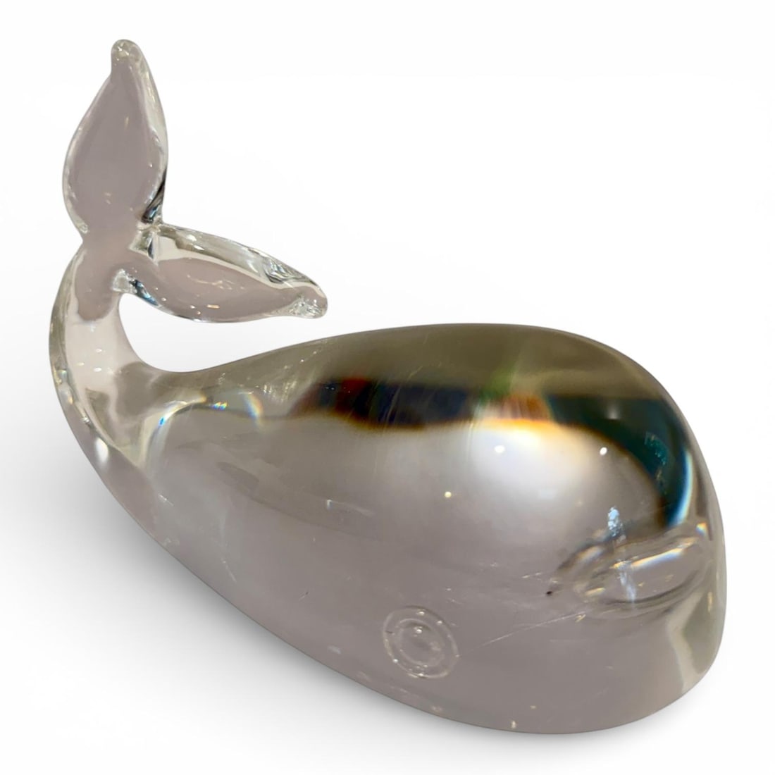 1950s Signed Steuben Crystal Whale Sculpture - 5.5" Art Glass Figure - 5