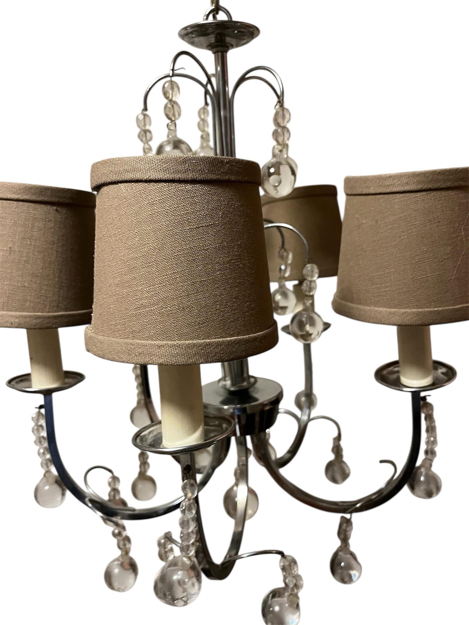 French Vintage 5 Arm Chandelier With Glass Orb Drops - 2