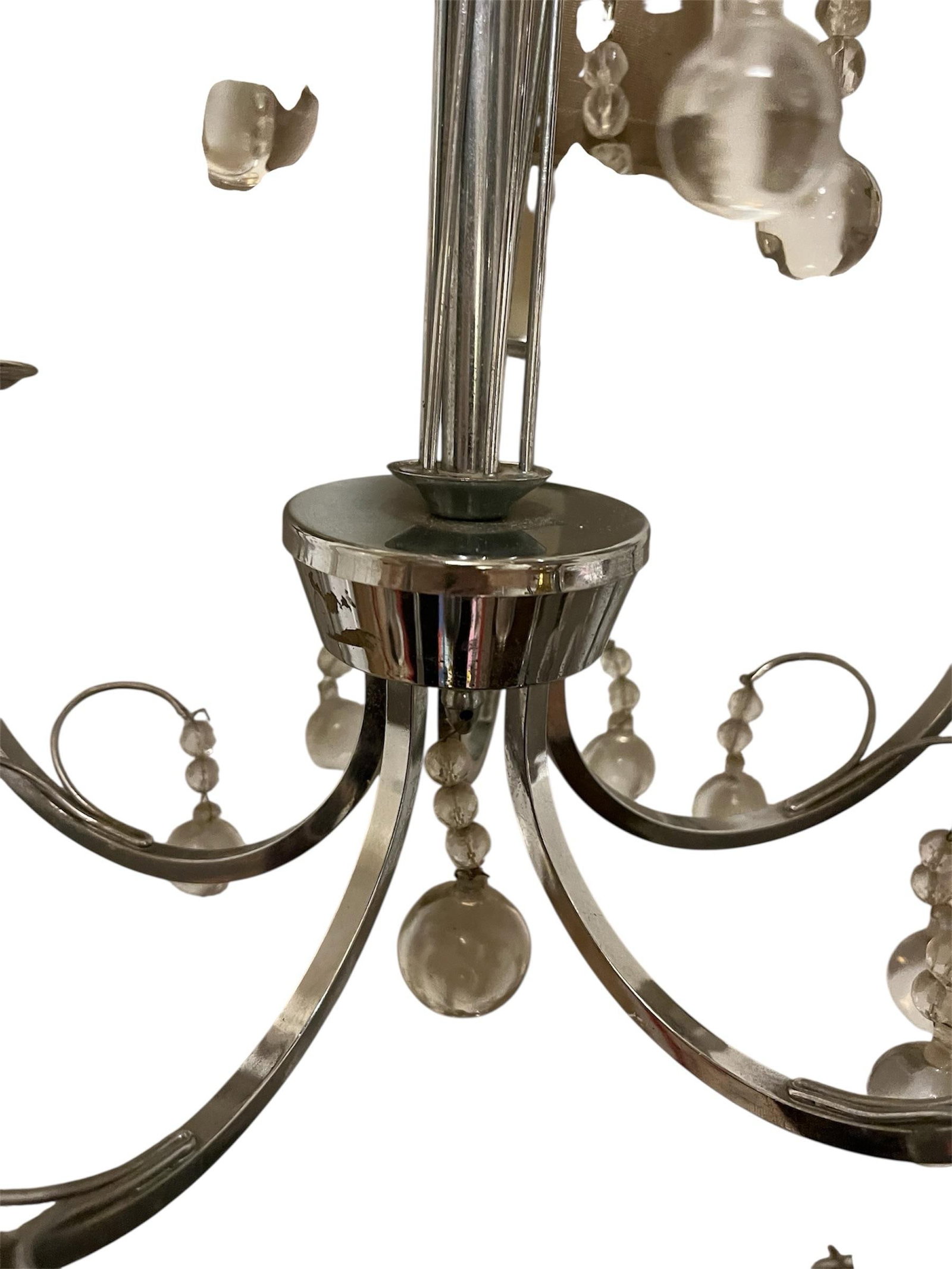 French Vintage 5 Arm Chandelier With Glass Orb Drops - 4
