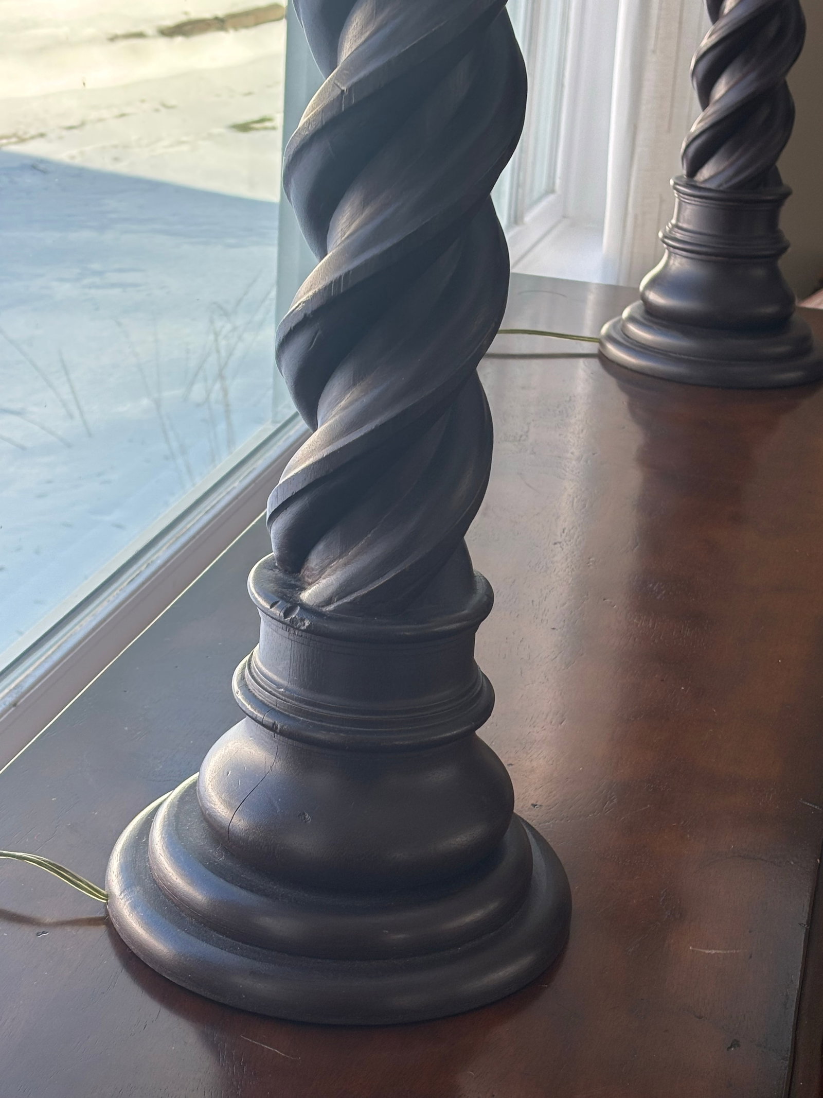 Pair of Wooden Twist Lamps - 5