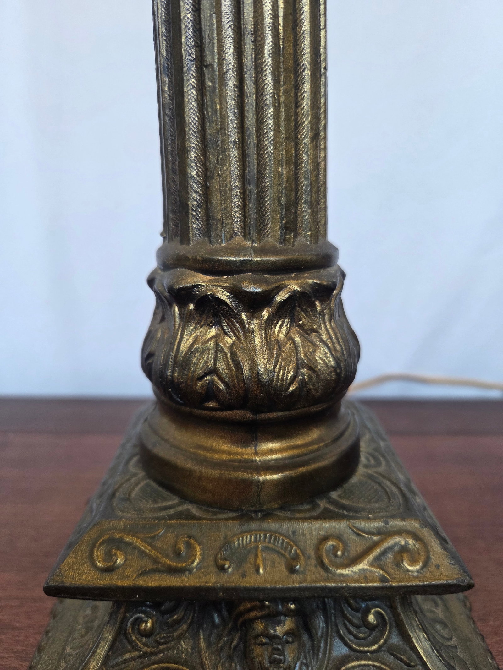Antique Neoclassical Brass Spelter Boudoir Table Lamp - 6