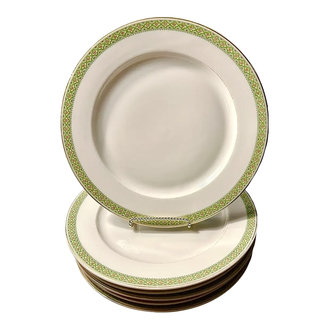 Antique French Limoges, T&v, Green & Gold Dinner Plates - Set of 6 (1 of 10)