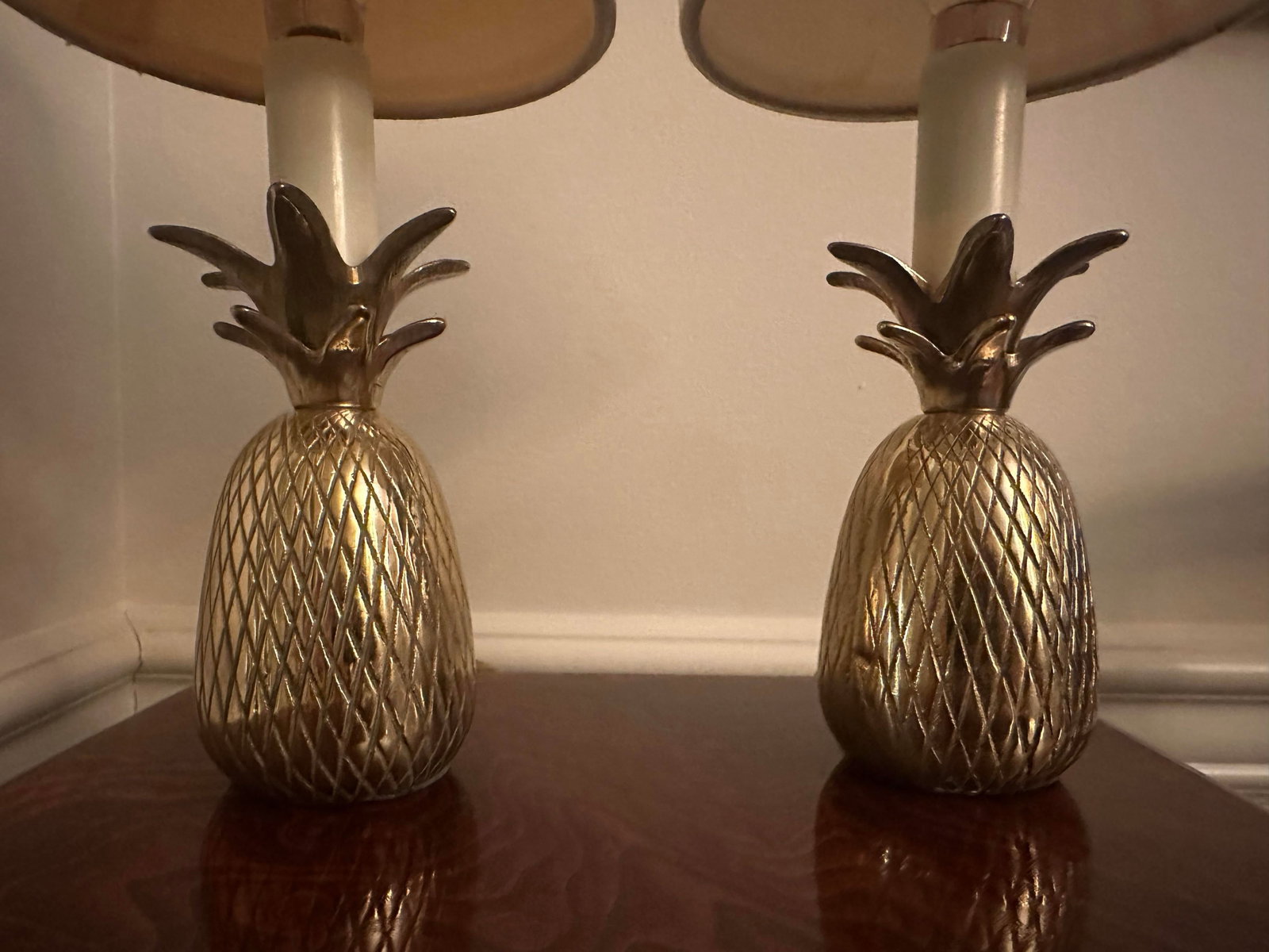 Matching Pair of Vintage Petite Brass Pineapple Lamps - 3