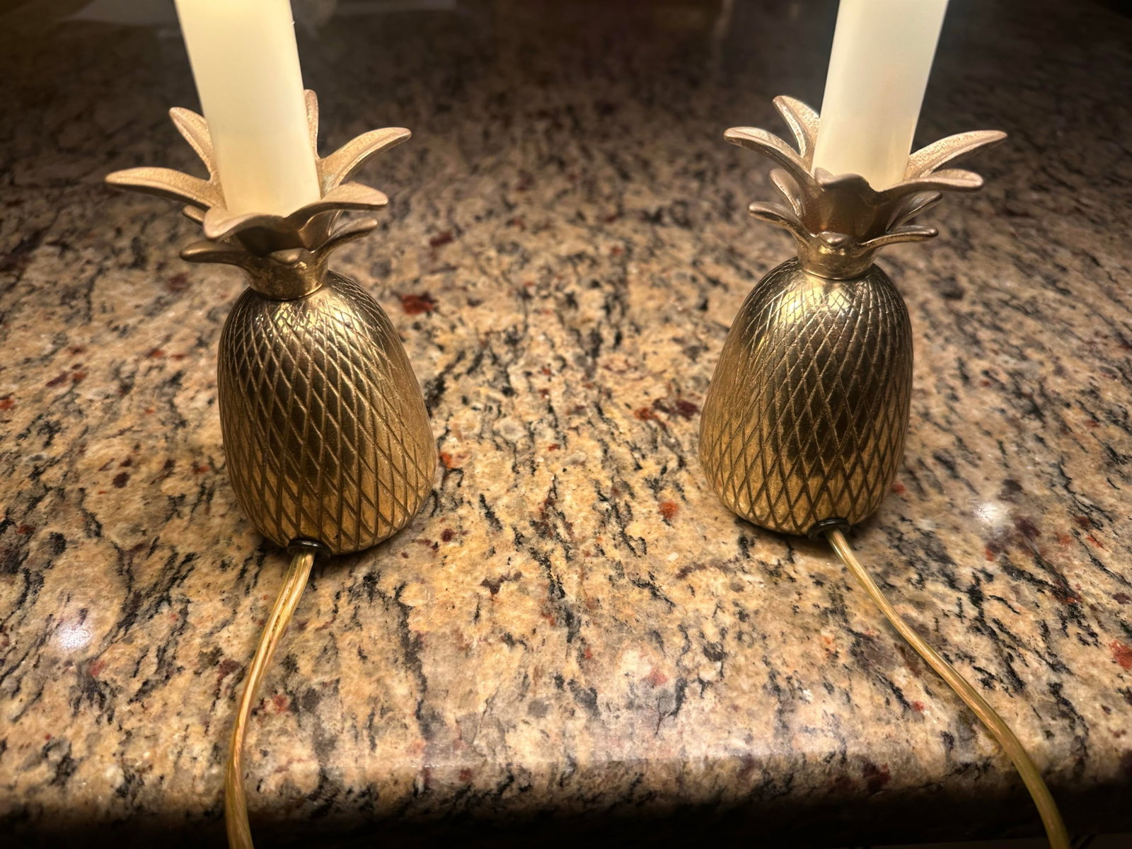 Matching Pair of Vintage Petite Brass Pineapple Lamps - 4