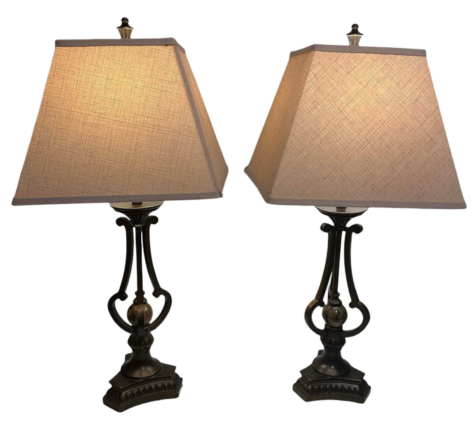 A Pair of Vintage Marble and Bronze Table Lamps - 11
