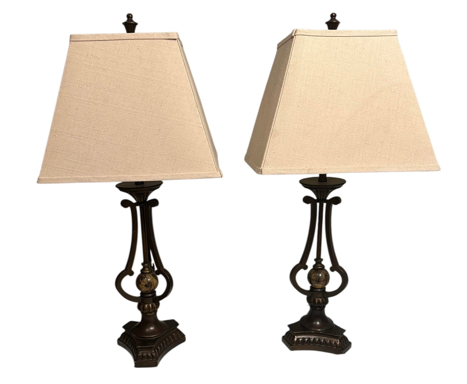 A Pair of Vintage Marble and Bronze Table Lamps - 2