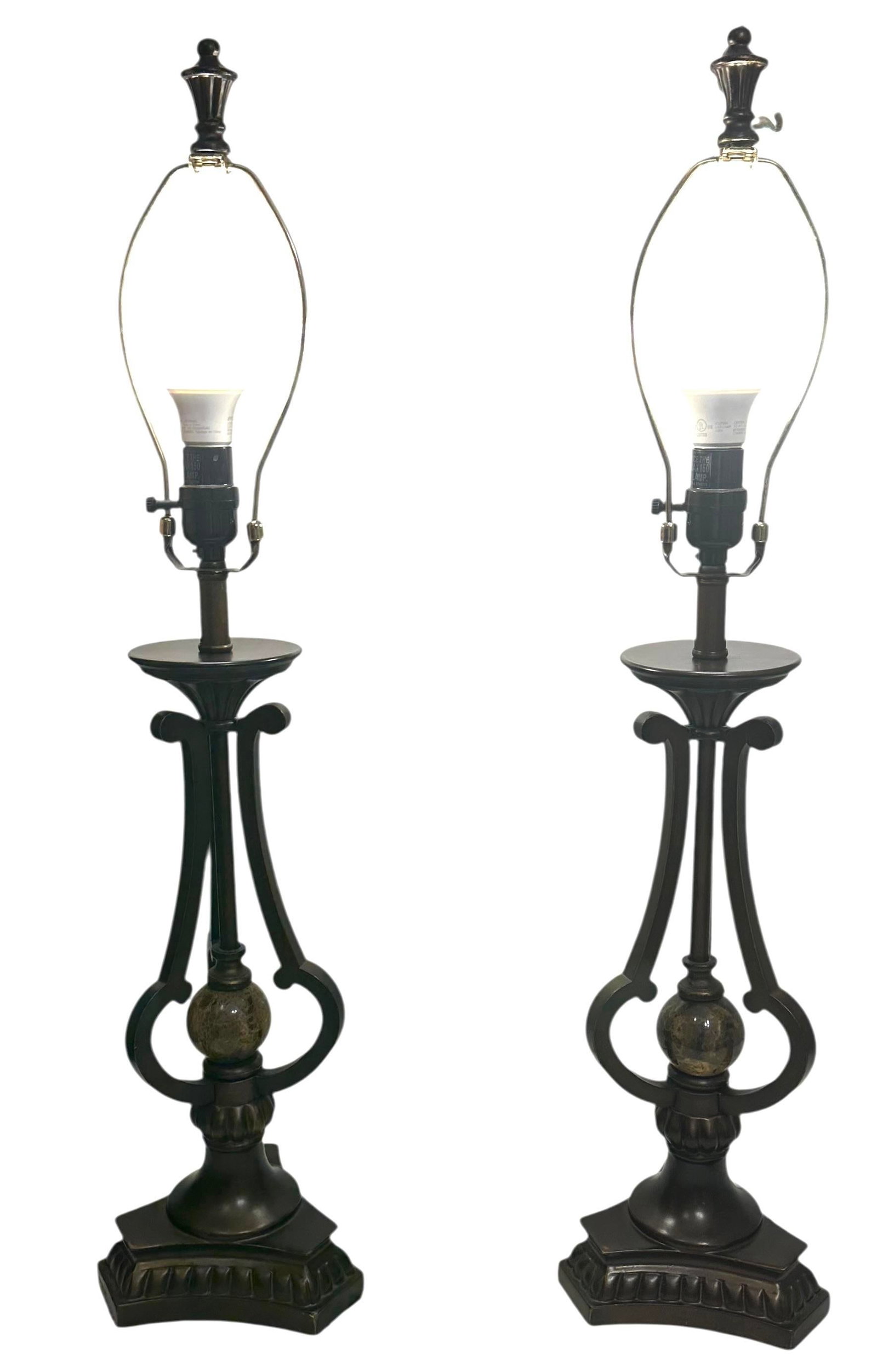 A Pair of Vintage Marble and Bronze Table Lamps - 3