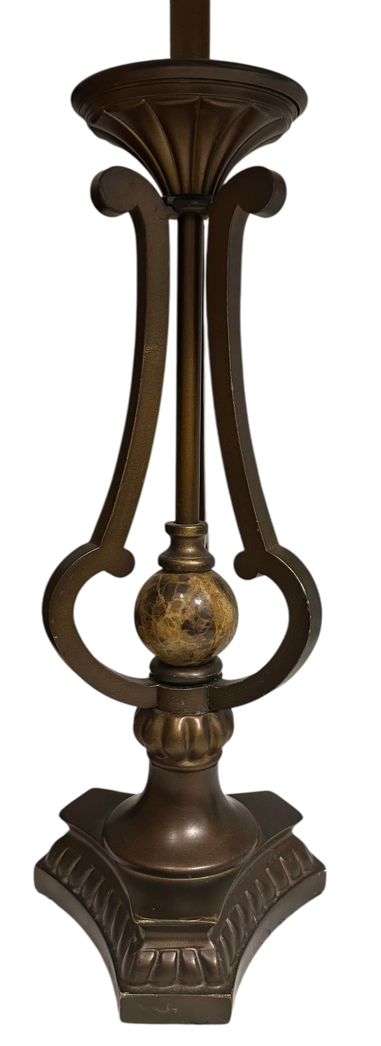 A Pair of Vintage Marble and Bronze Table Lamps - 5