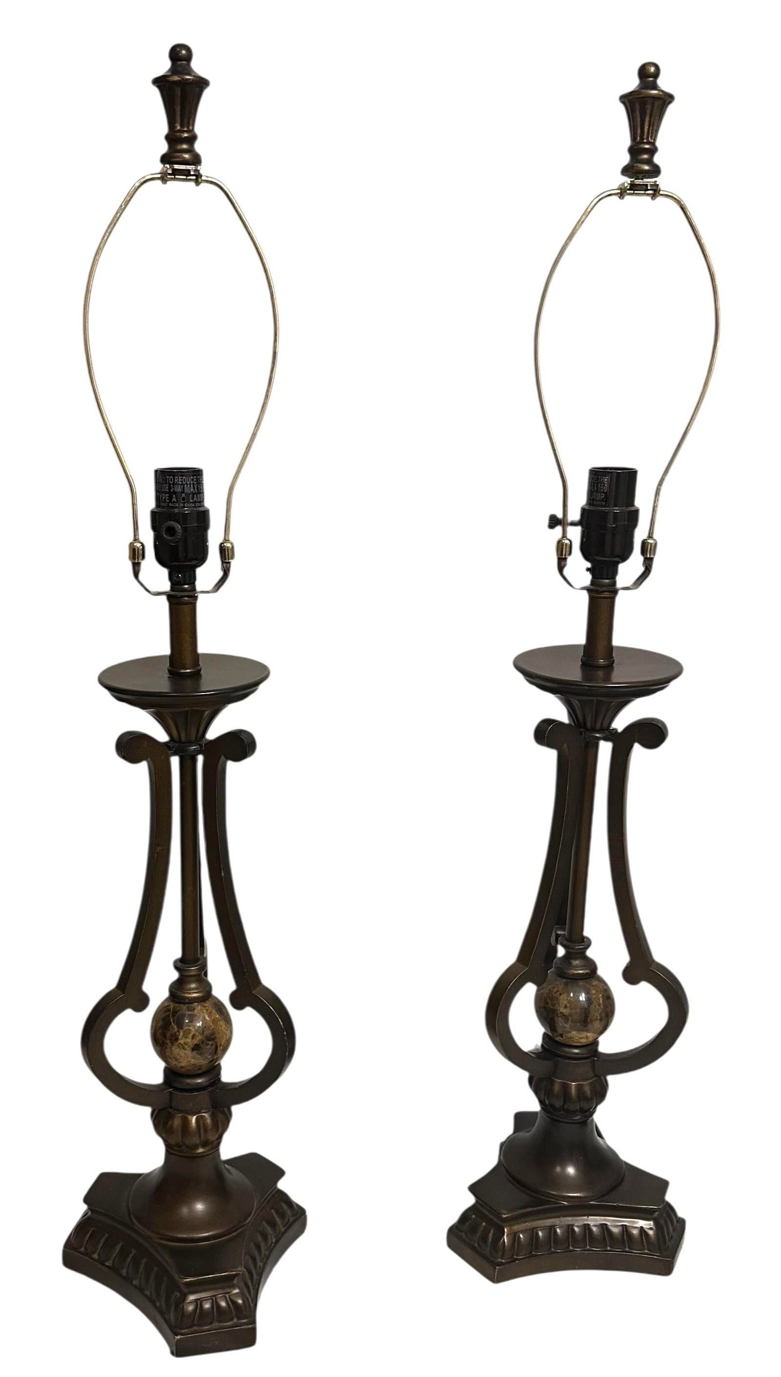 A Pair of Vintage Marble and Bronze Table Lamps - 6