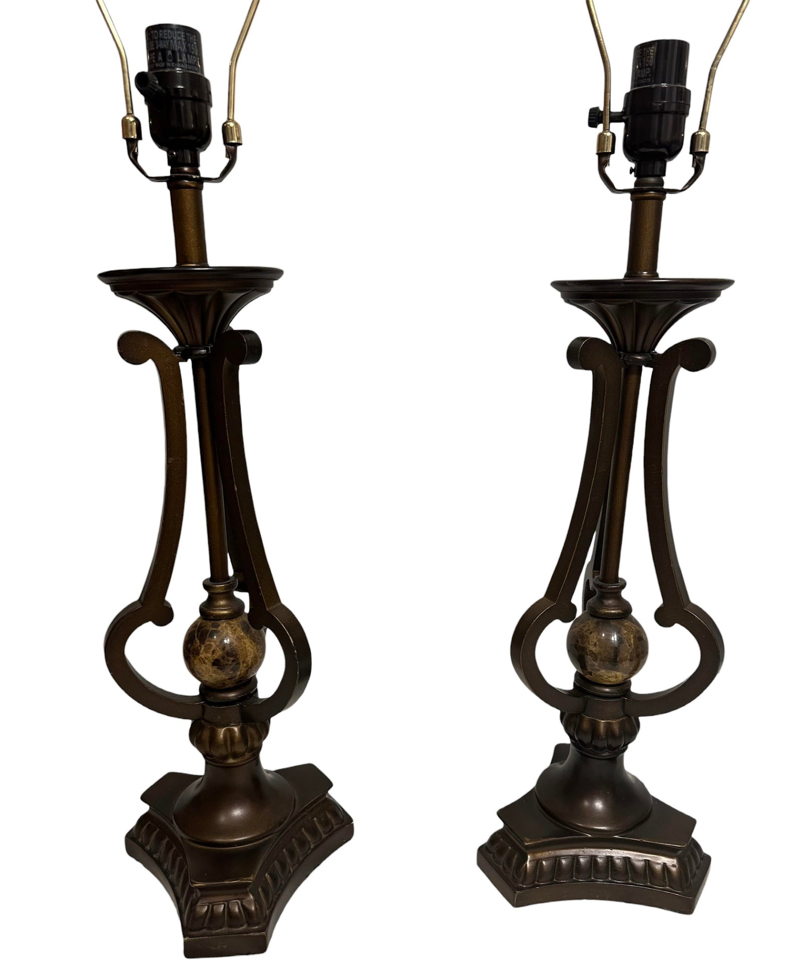 A Pair of Vintage Marble and Bronze Table Lamps - 8