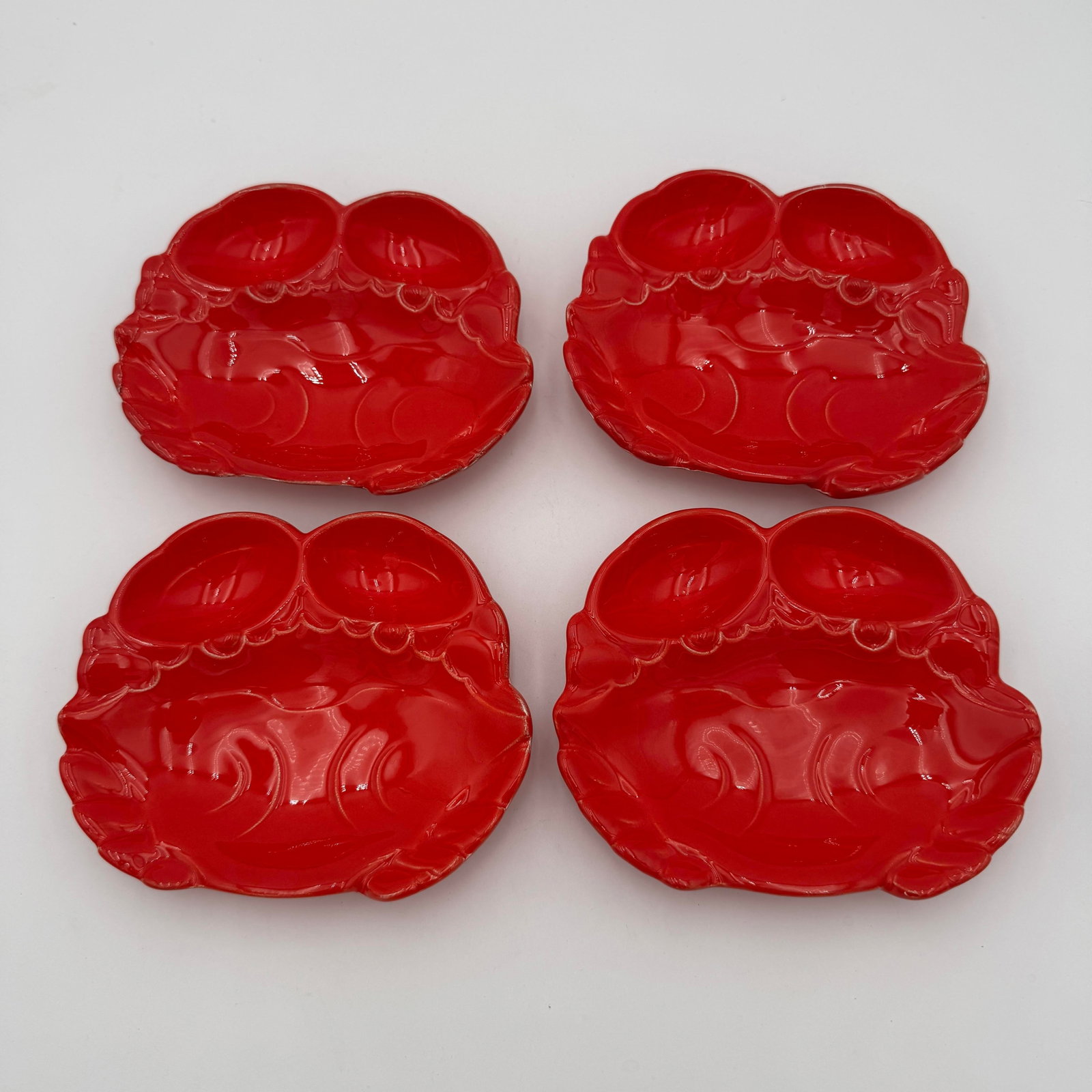 1950s Mid Century Modern Crab Plates "Japan" Ceramic Dish Candy Nut Dip - Set of 4 - 8
