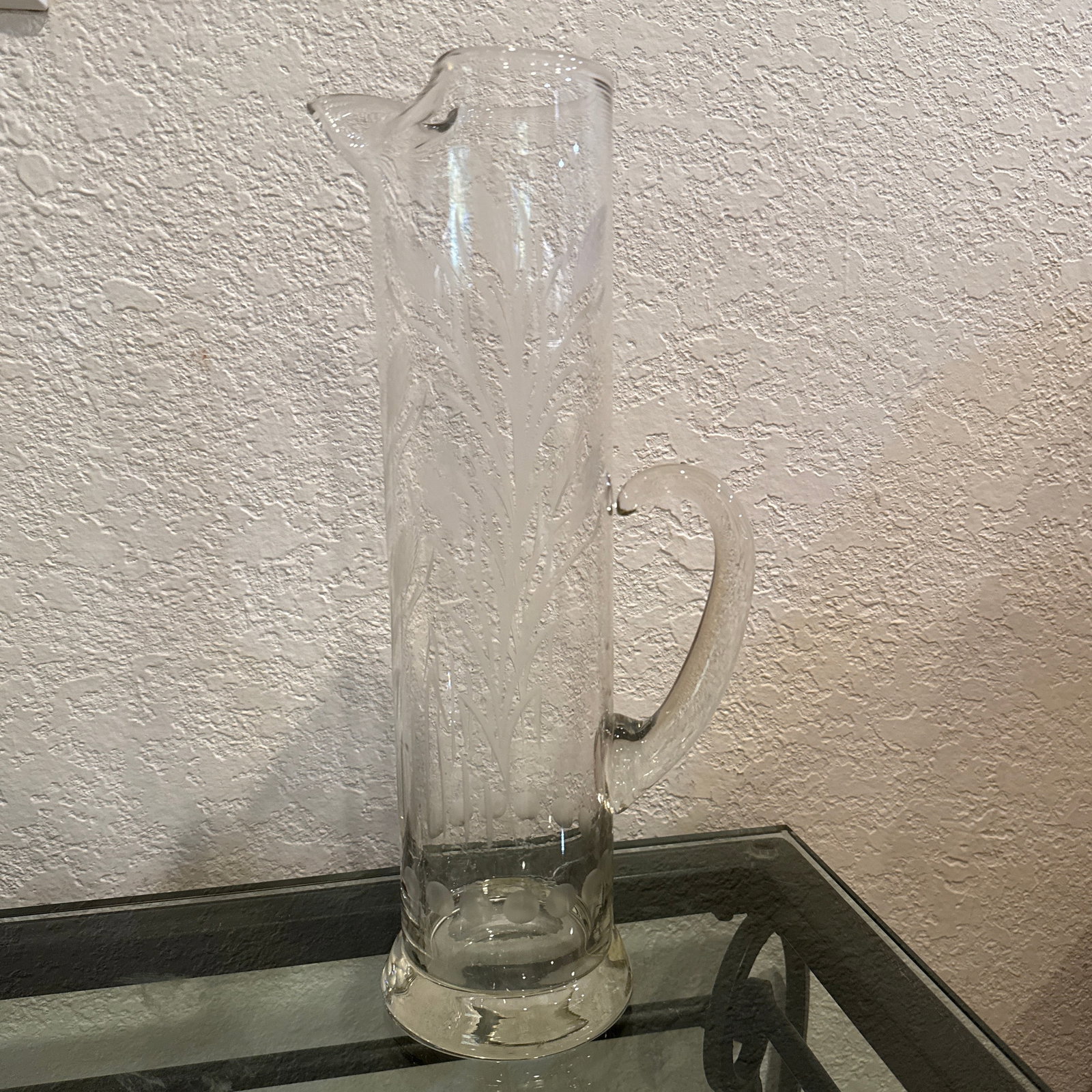 1950s Mid Century Modern Javit Glass Fine Wheat Engraved Handled Martini Pitcher - 3