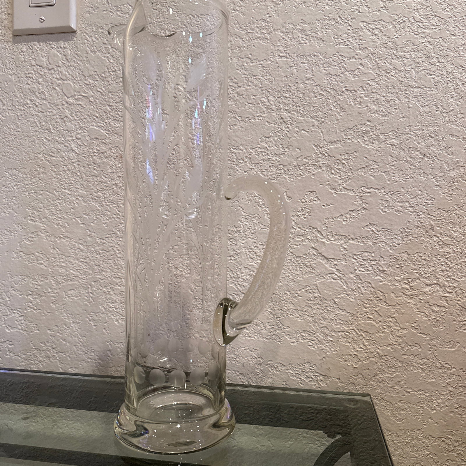 1950s Mid Century Modern Javit Glass Fine Wheat Engraved Handled Martini Pitcher - 4
