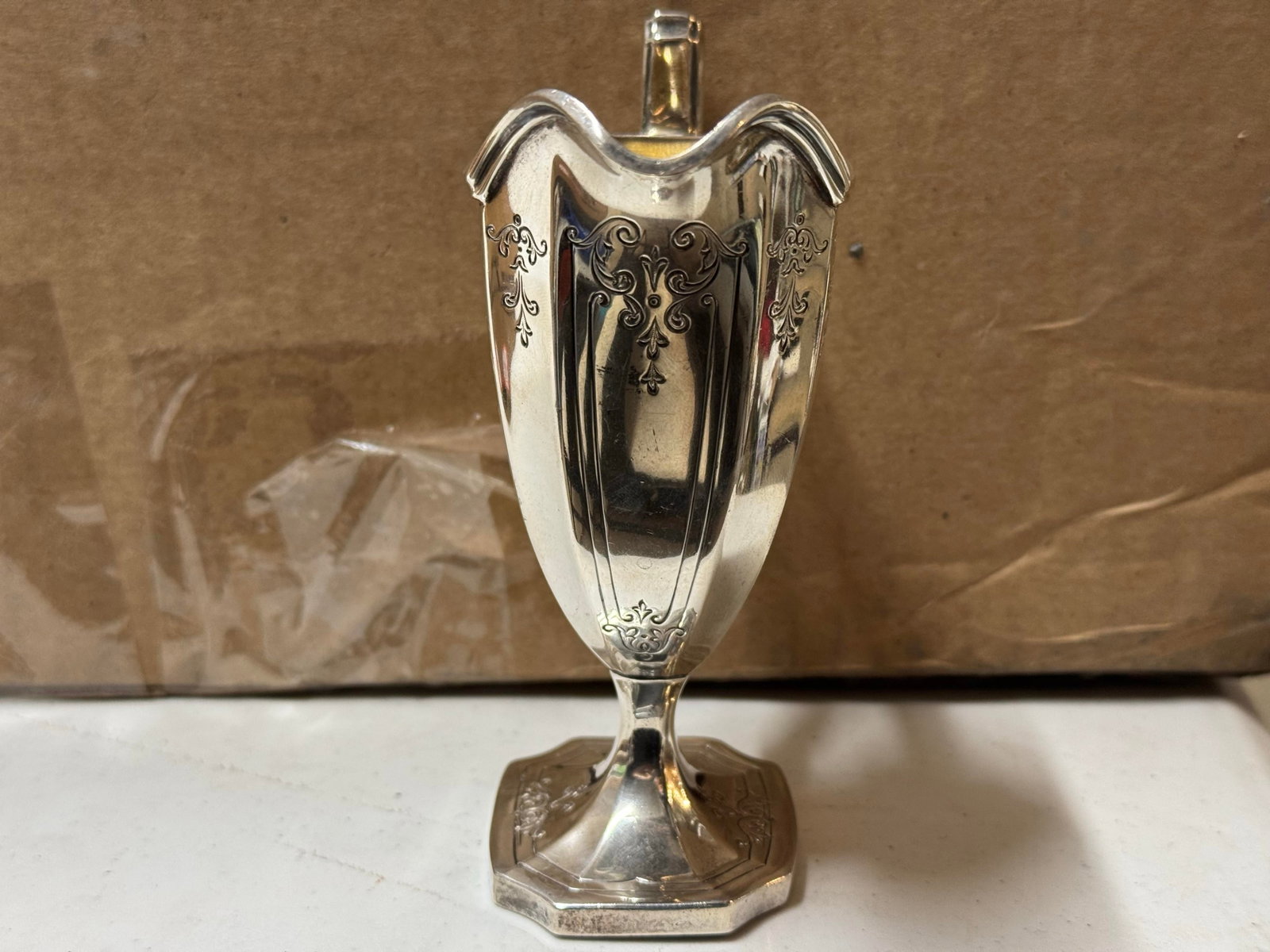 Antique Sterling Silver Creamer Jug With Ornate Handle - 3