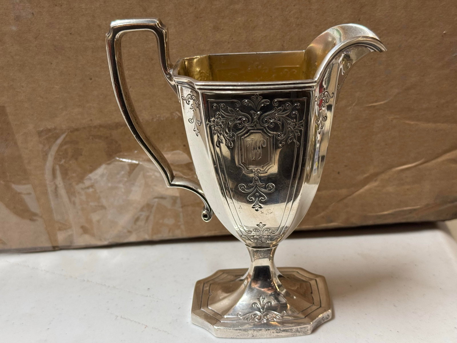 Antique Sterling Silver Creamer Jug With Ornate Handle - 4