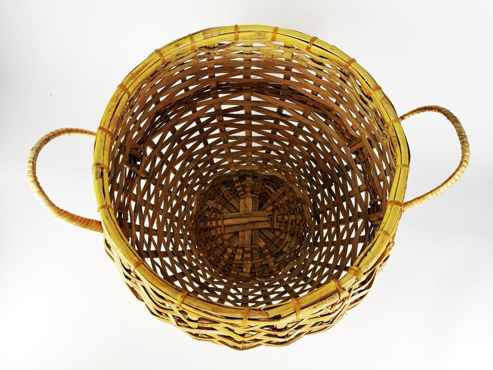 Extra Large Vintage Handwoven Reef Basket With Wrapped Handles, Coastal Rustic Decor - 7