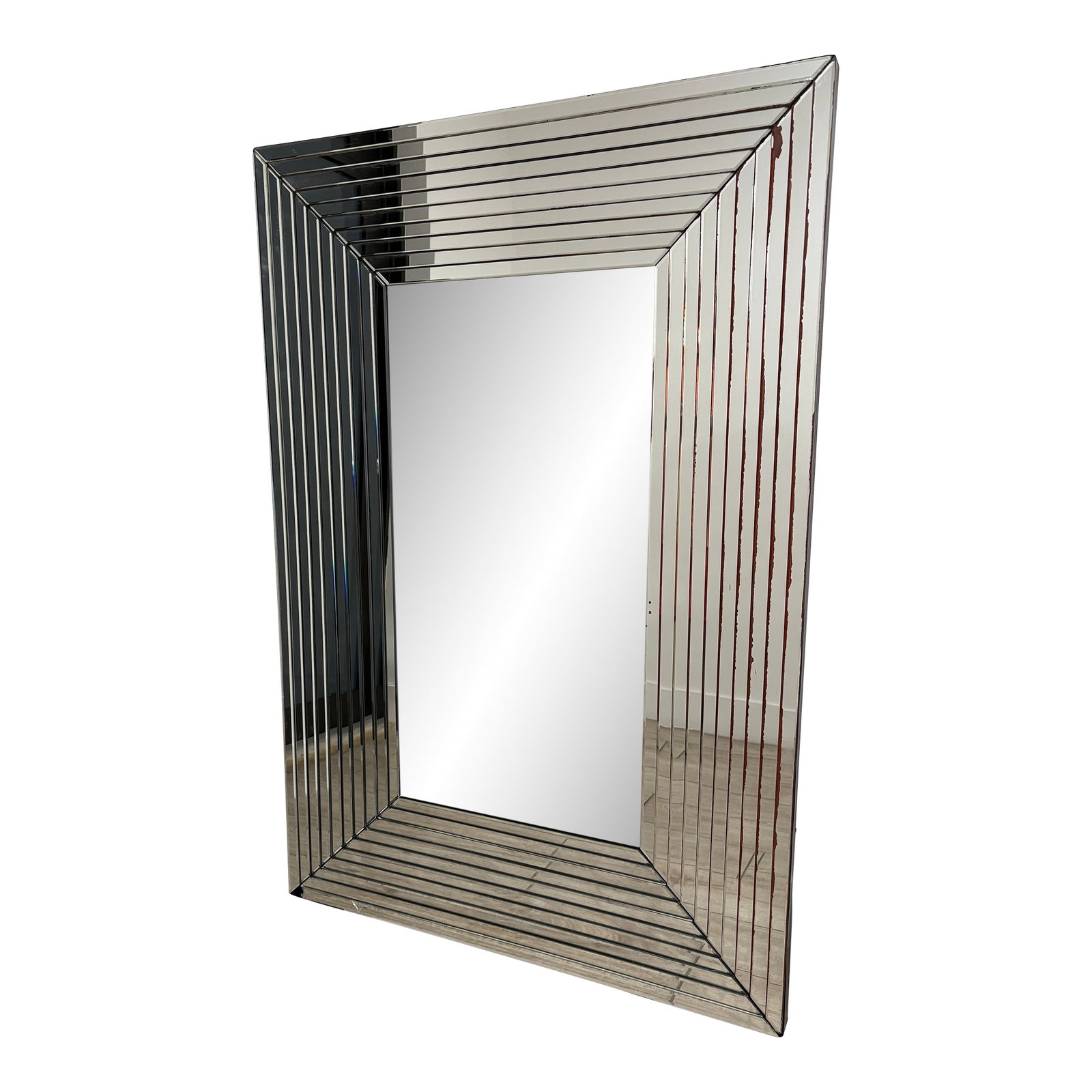 Monumental Art Deco Style Mirror: Monumental mirror from the 90's or a bit later The size is amazing and quality is there , I showed pics of slight mercury loss ( which I like ) and bottom corner has damage which is an easy fix , I