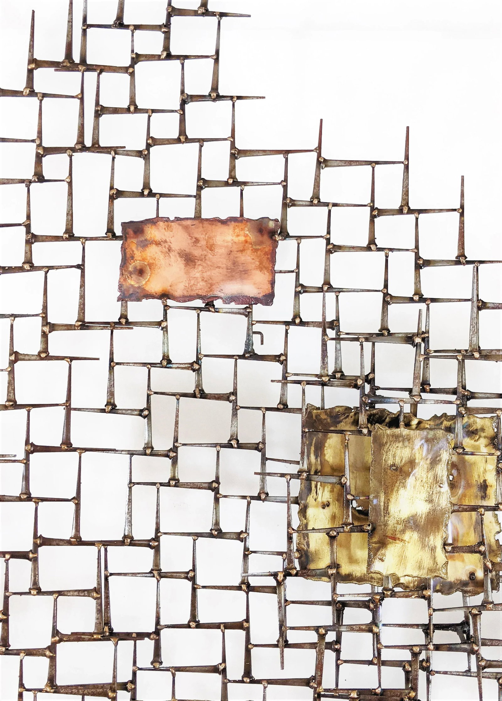 Large Abstract Nail and Bronze Welded Wall Sculpture - 10
