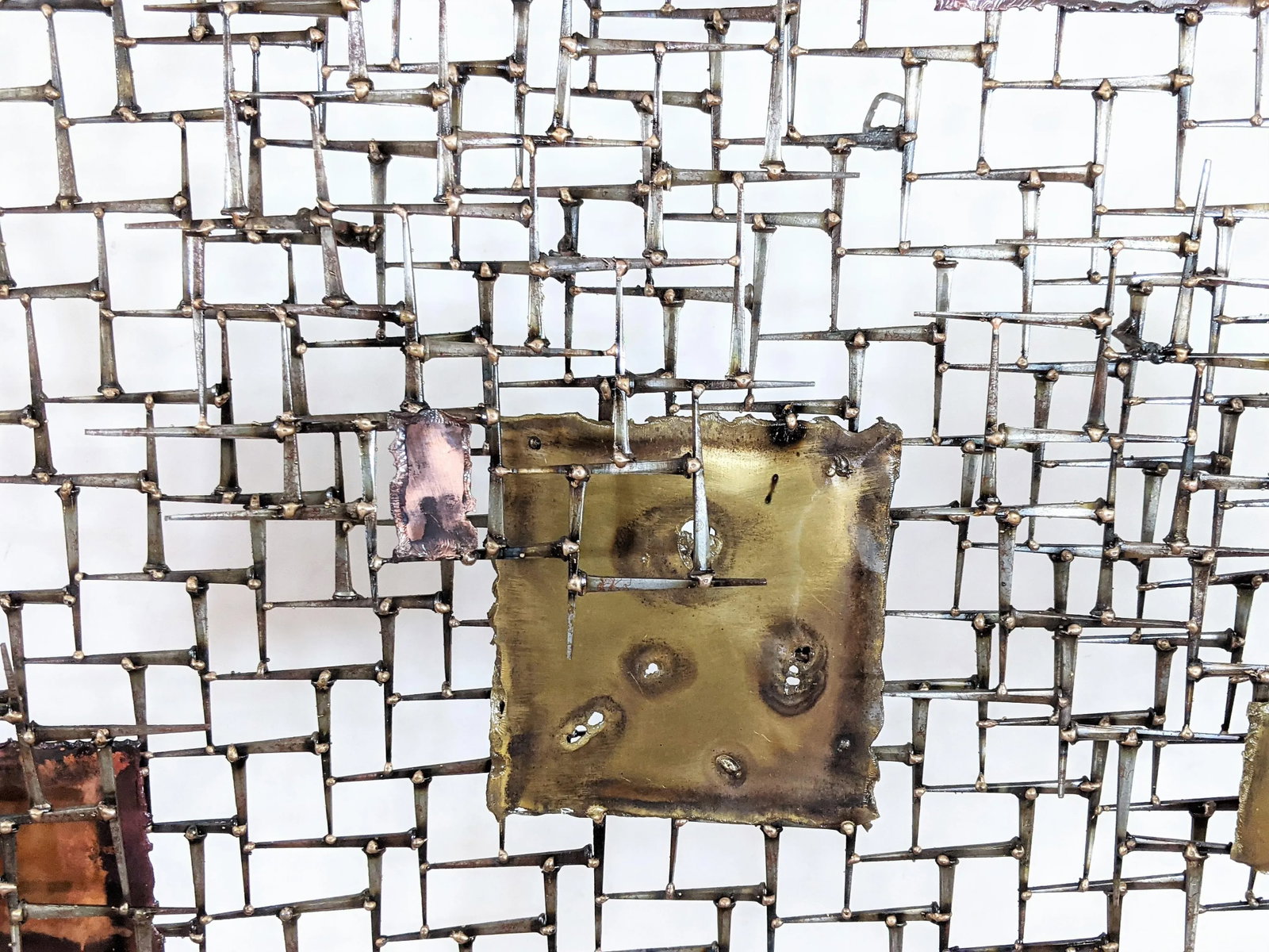 Large Abstract Nail and Bronze Welded Wall Sculpture - 9