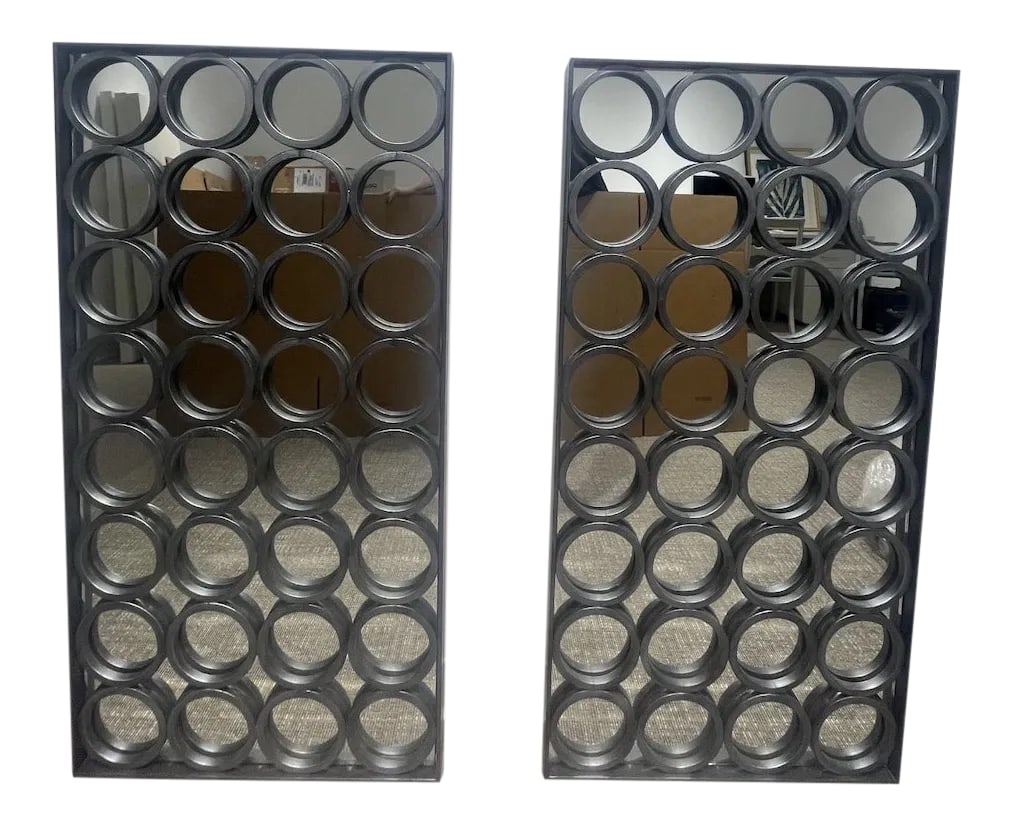 Custom Welded Circle Mirrors - Set of 2: This pair of custom mirrors are the perfect addition to any living room, bedroom, or entry way space. Their bold design packs a statement in any space. They are created by individually welded iron