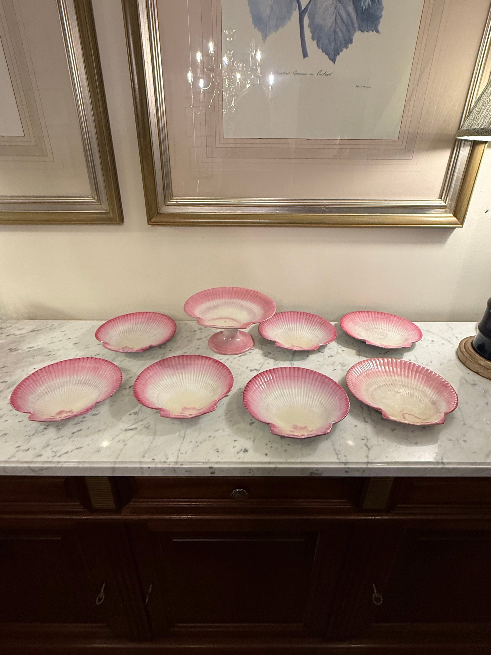 Antique 1891 Wedgwood Pink Majolica Nautilus Dessert Service - 8 Pieces - 2
