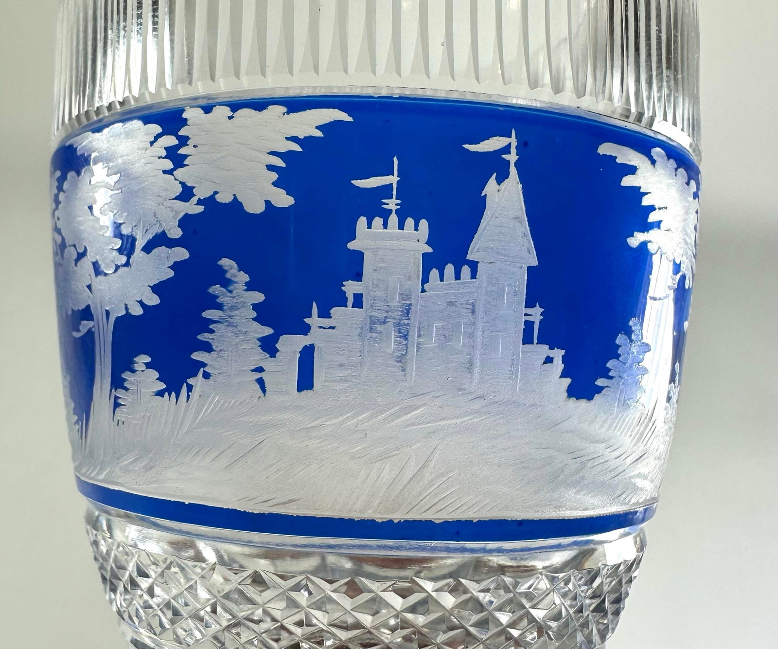 Mid 19th Century Bohemian Blue Overlay Cut Glass Goblets - Set of 10 - 12