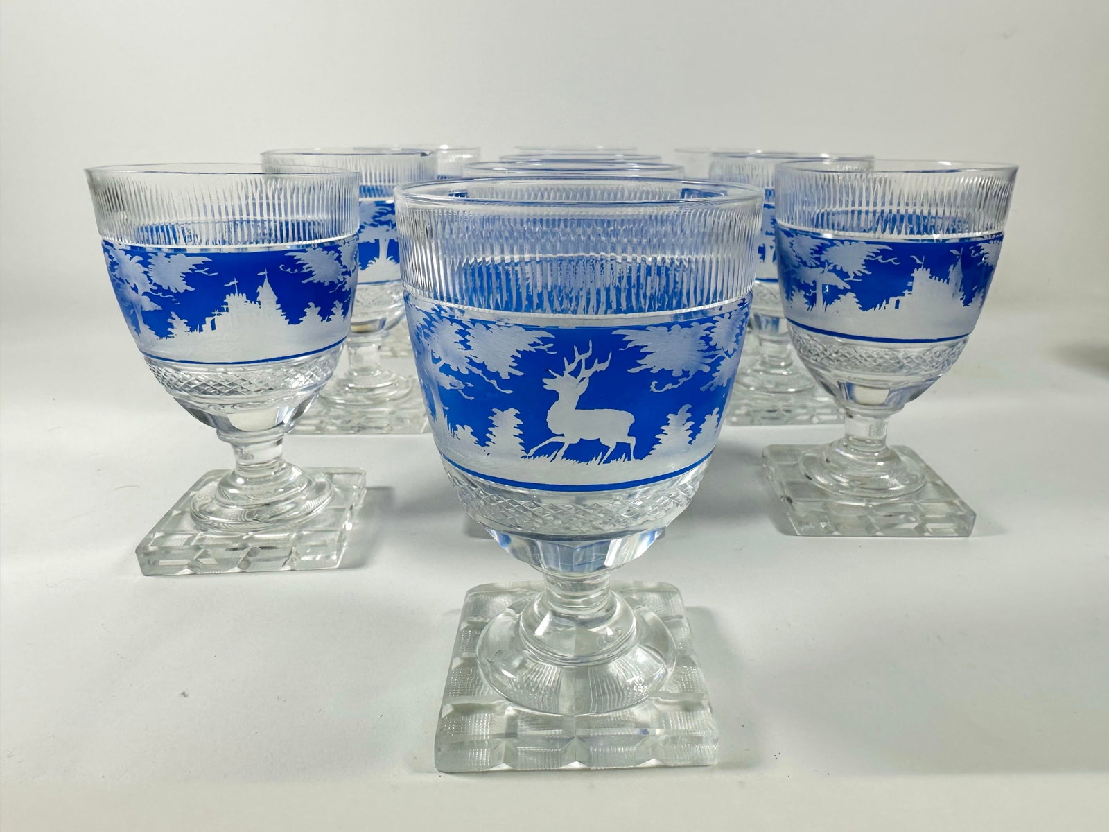 Mid 19th Century Bohemian Blue Overlay Cut Glass Goblets - Set of 10 - 2