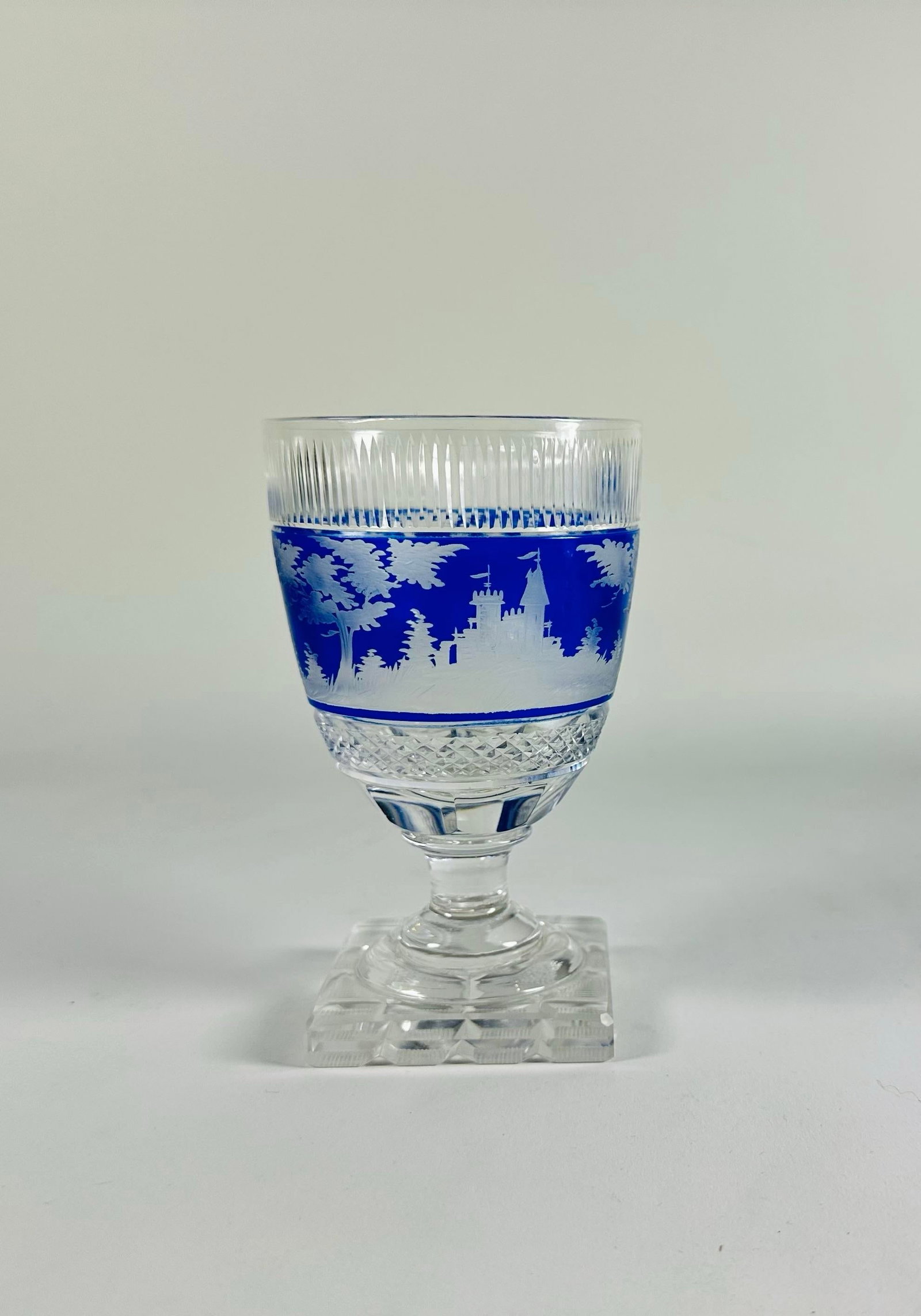 Mid 19th Century Bohemian Blue Overlay Cut Glass Goblets - Set of 10 - 3