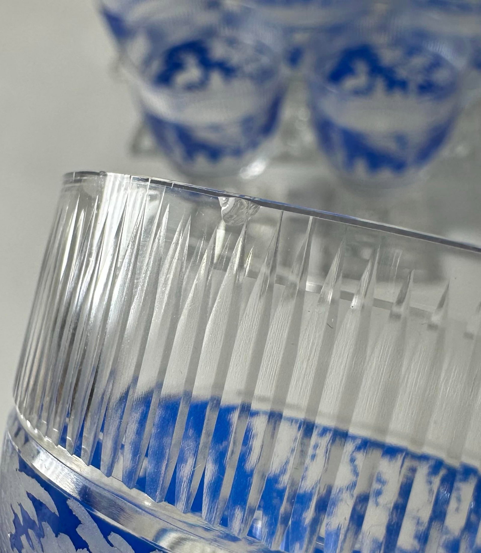 Mid 19th Century Bohemian Blue Overlay Cut Glass Goblets - Set of 10 - 9