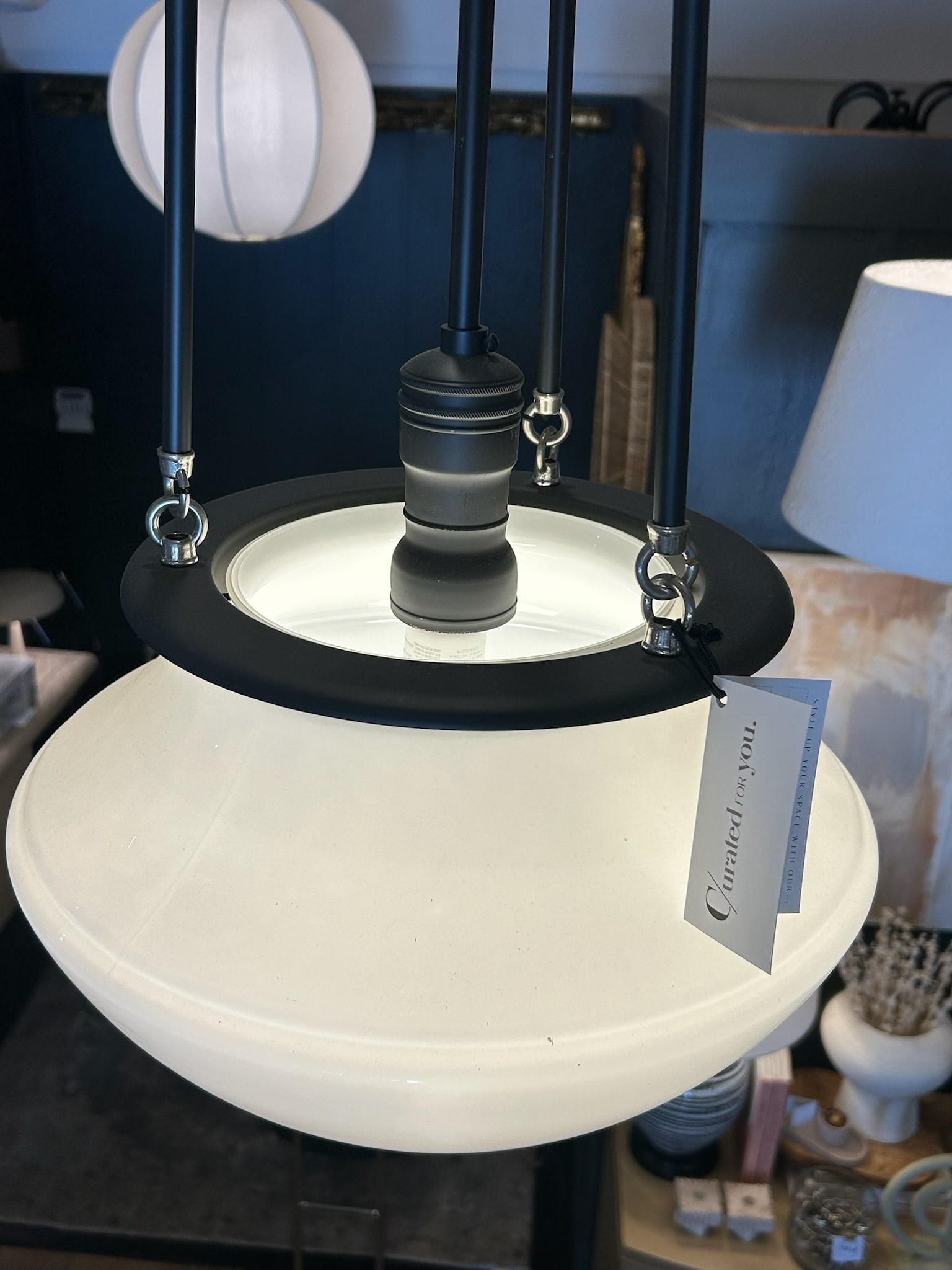 Late 20th Century Oil-Rubbed Bronze Hood Pendant With Opal Glass Shade - 5