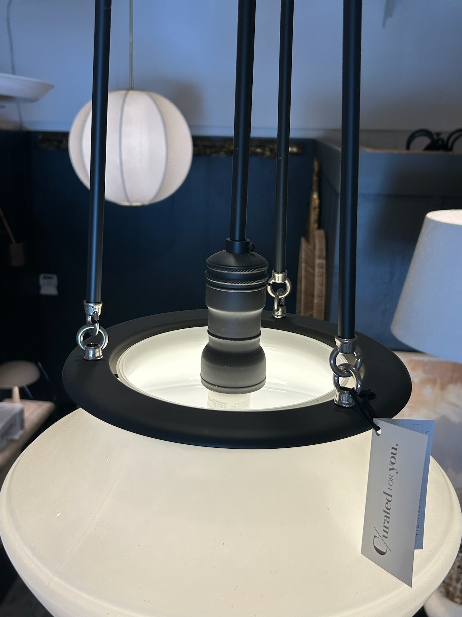 Late 20th Century Oil-Rubbed Bronze Hood Pendant With Opal Glass Shade - 6