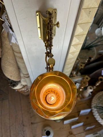 Vintage Brass Scissor Wall Lamp With Iridescent Glass Shade - 4