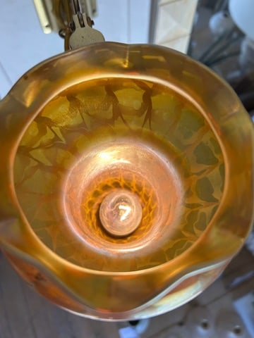 Vintage Brass Scissor Wall Lamp With Iridescent Glass Shade - 5