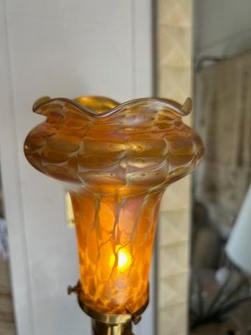 Vintage Brass Scissor Wall Lamp With Iridescent Glass Shade - 6