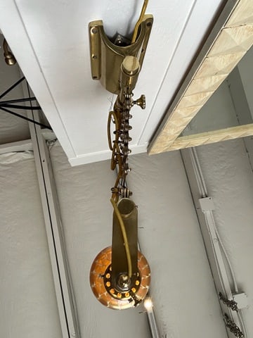 Vintage Brass Scissor Wall Lamp With Iridescent Glass Shade - 7