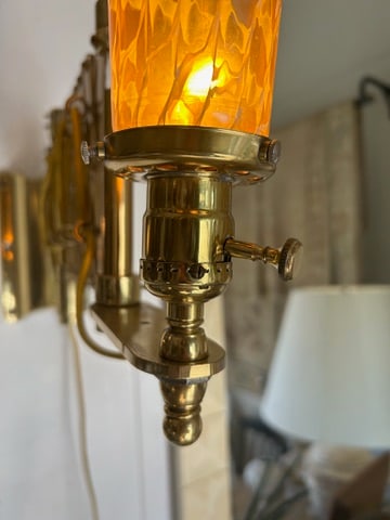Vintage Brass Scissor Wall Lamp With Iridescent Glass Shade - 8