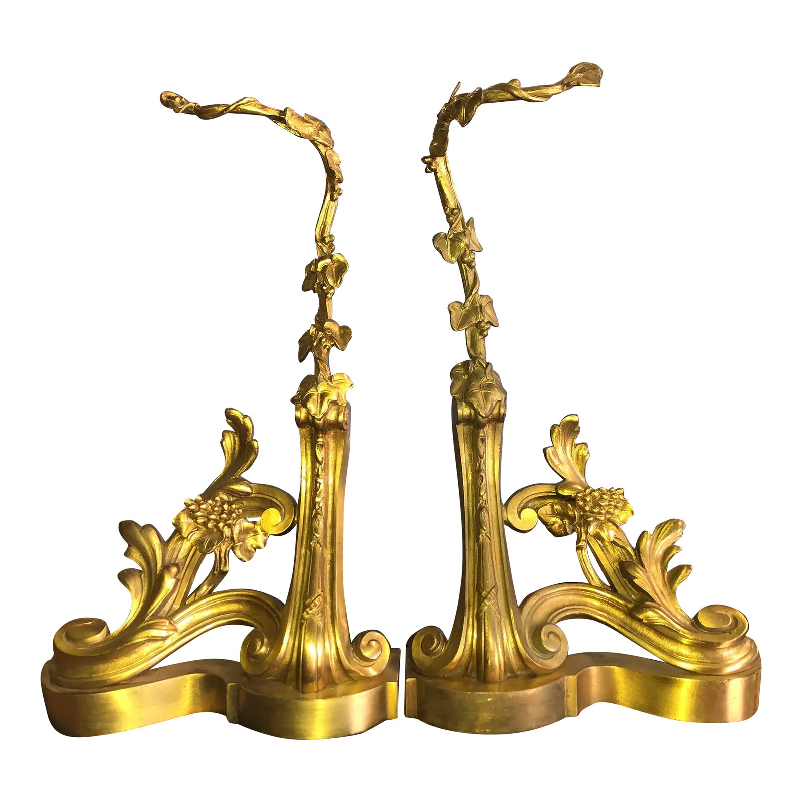 Vintage Early 20th Century French Chenets - a Pair: Simply a fabulous and beautifully aged pair of French Chenets. Warm patina will grace your fireplace and hearth with the old world charm of yesteryear. Condition: Alterations: Original Design