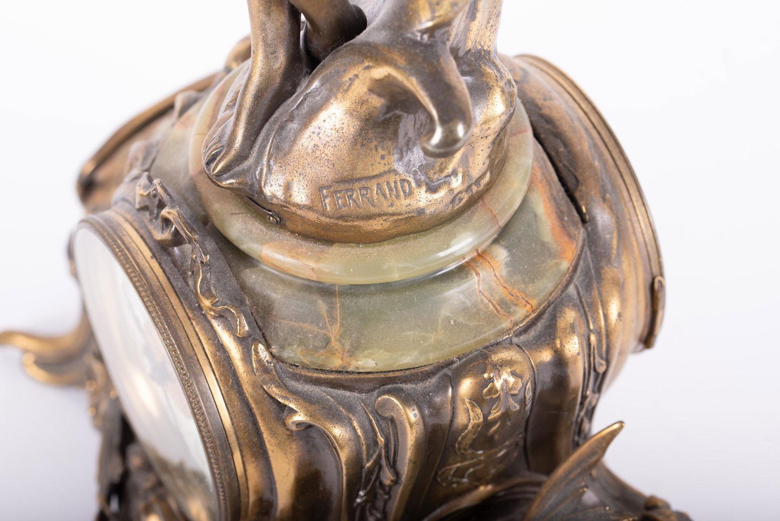 French Art Nouveau Gilt Bronze & Onyx Figural Mantel Clock Signed Ferrand, Circa 1900 - 3