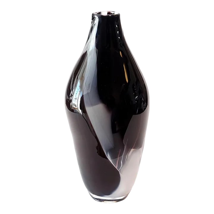 Contemporary Jesse Reece Abstract Expressionist Art Glass Vase: 12 inch tall art glass vase by Jesse Reece, 2010. This artwork features thick black, gray, white, and clear glass in an abstract expressionist design. Ray is honored to present collectible