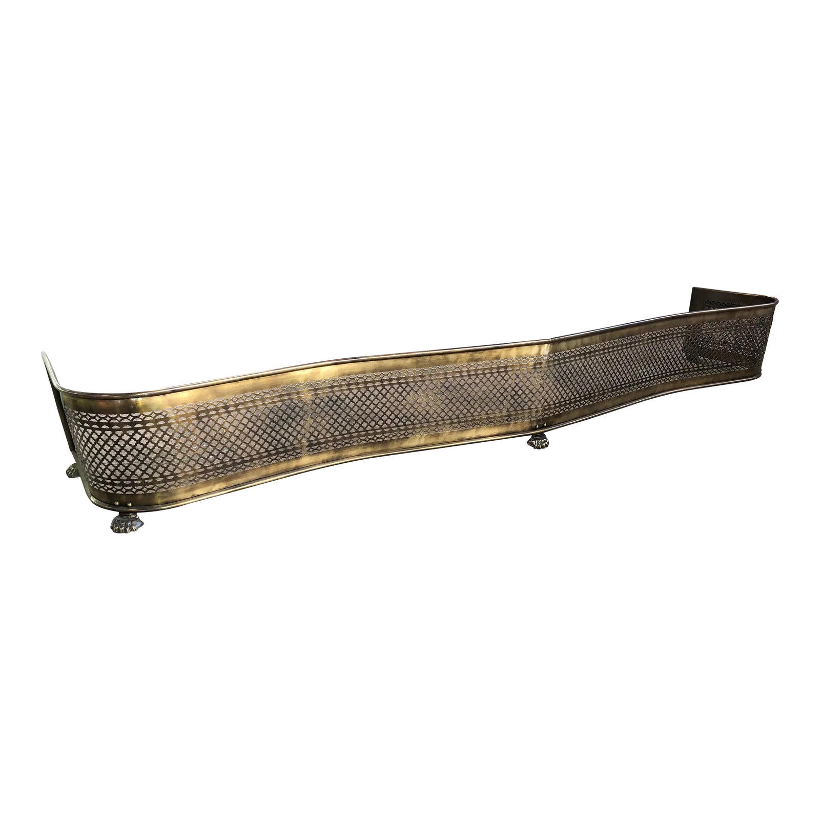 Antique Brass Fireplace Fender With Paw Feet (1 of 6)