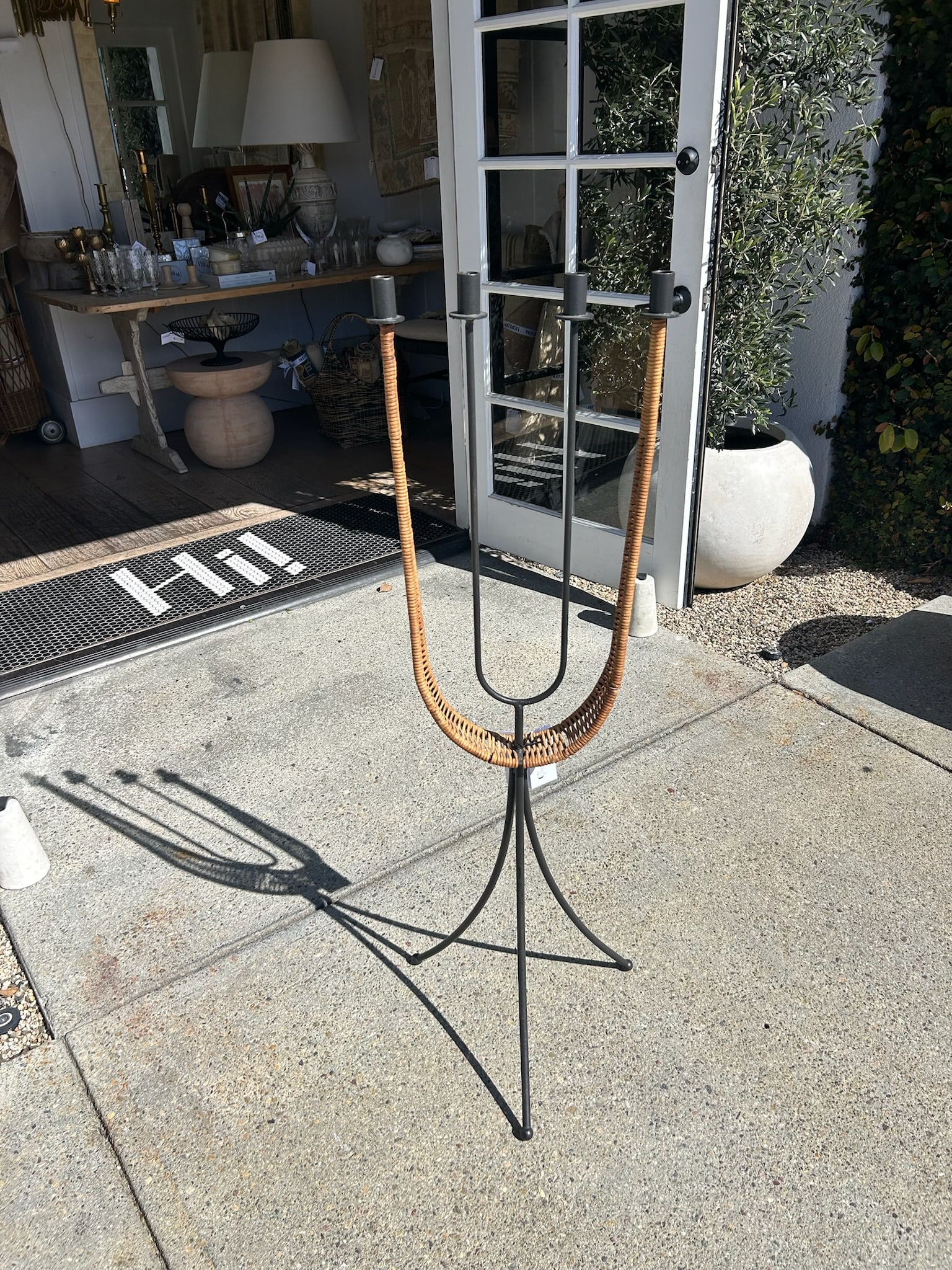 Vintage Arthur Umanoff Wrought Iron & Rattan Floor Candelabra - 10