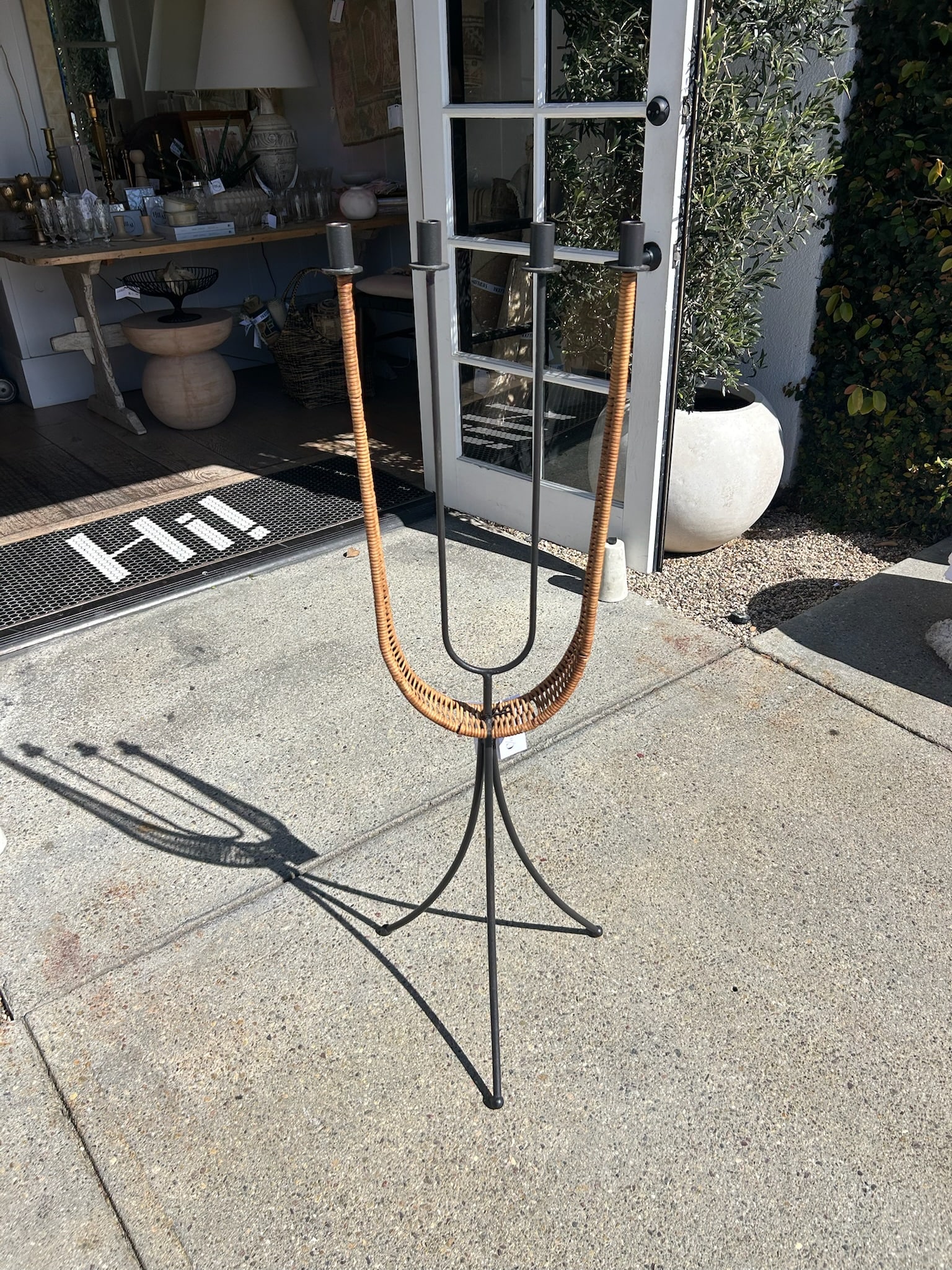 Vintage Arthur Umanoff Wrought Iron & Rattan Floor Candelabra - 2