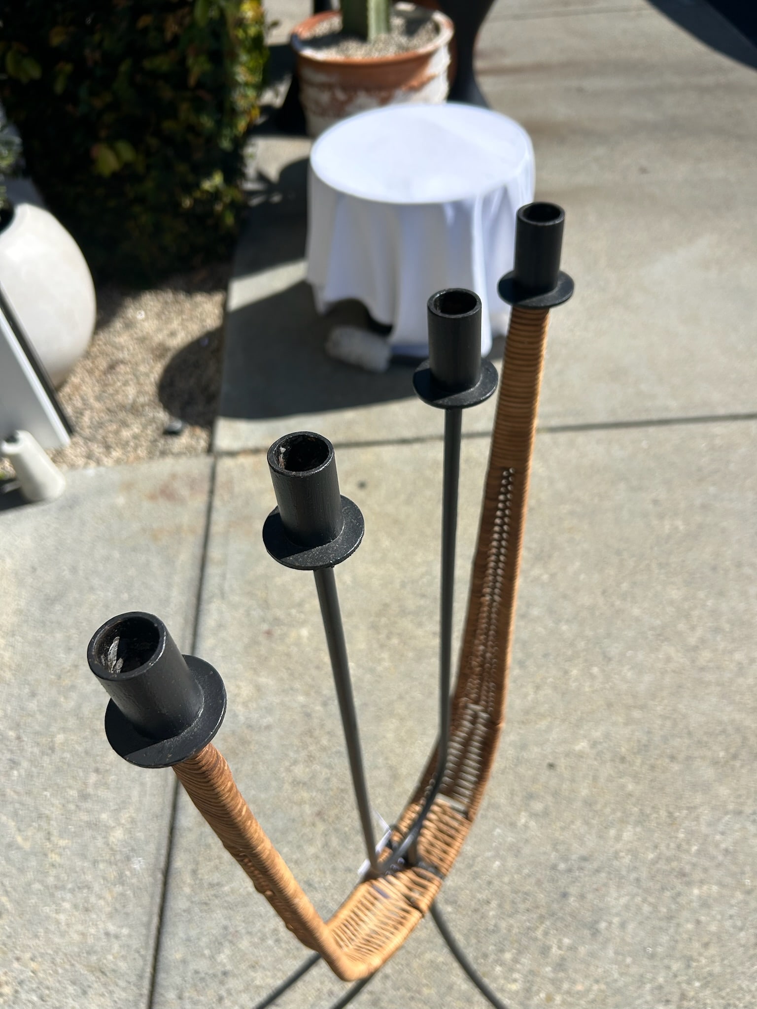 Vintage Arthur Umanoff Wrought Iron & Rattan Floor Candelabra - 3