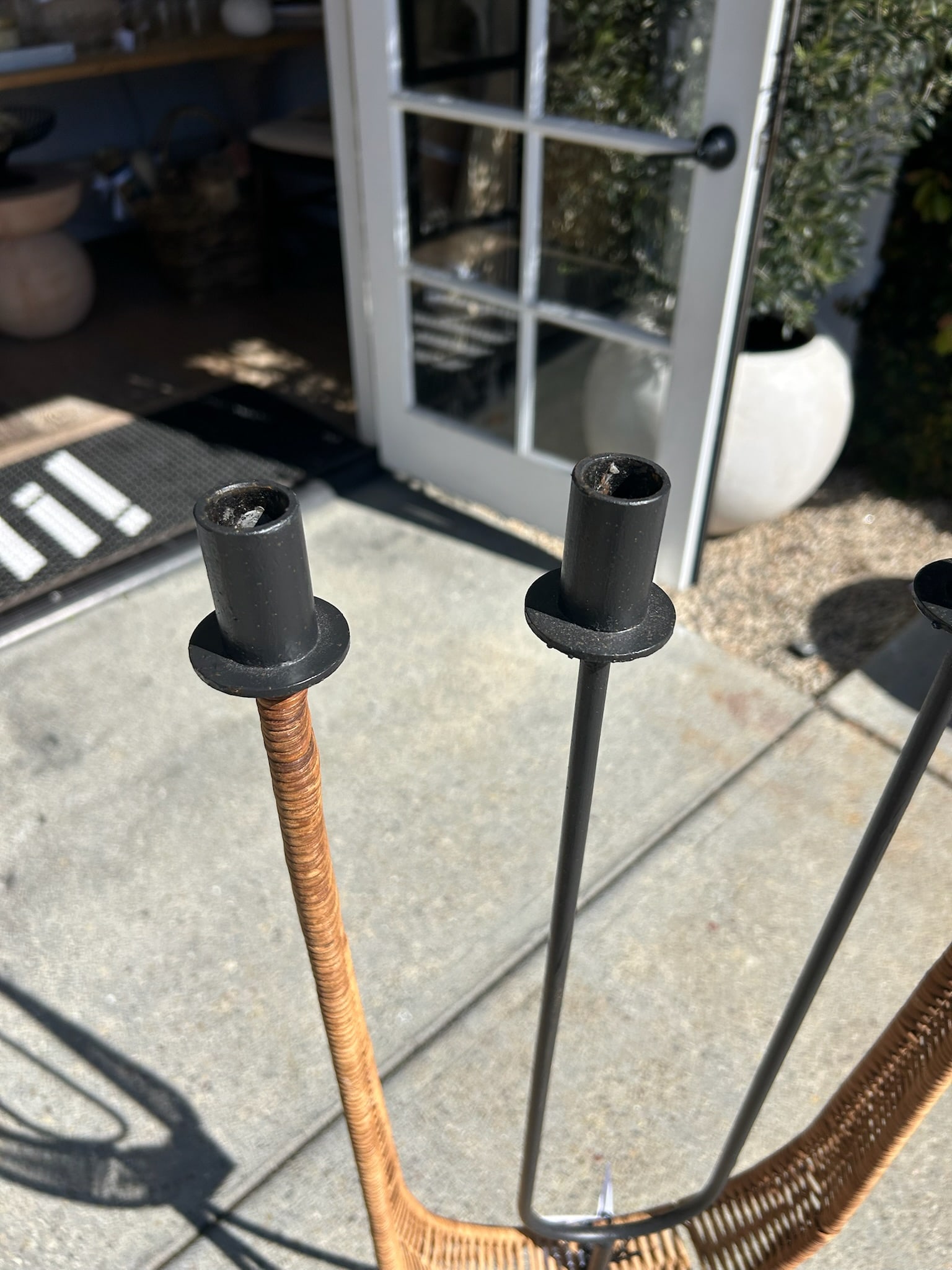 Vintage Arthur Umanoff Wrought Iron & Rattan Floor Candelabra - 4
