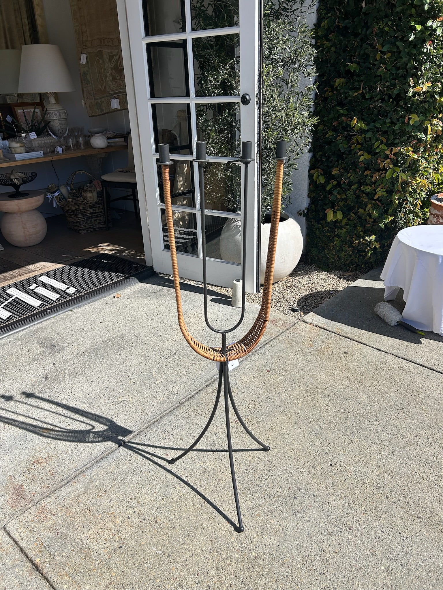 Vintage Arthur Umanoff Wrought Iron & Rattan Floor Candelabra - 6