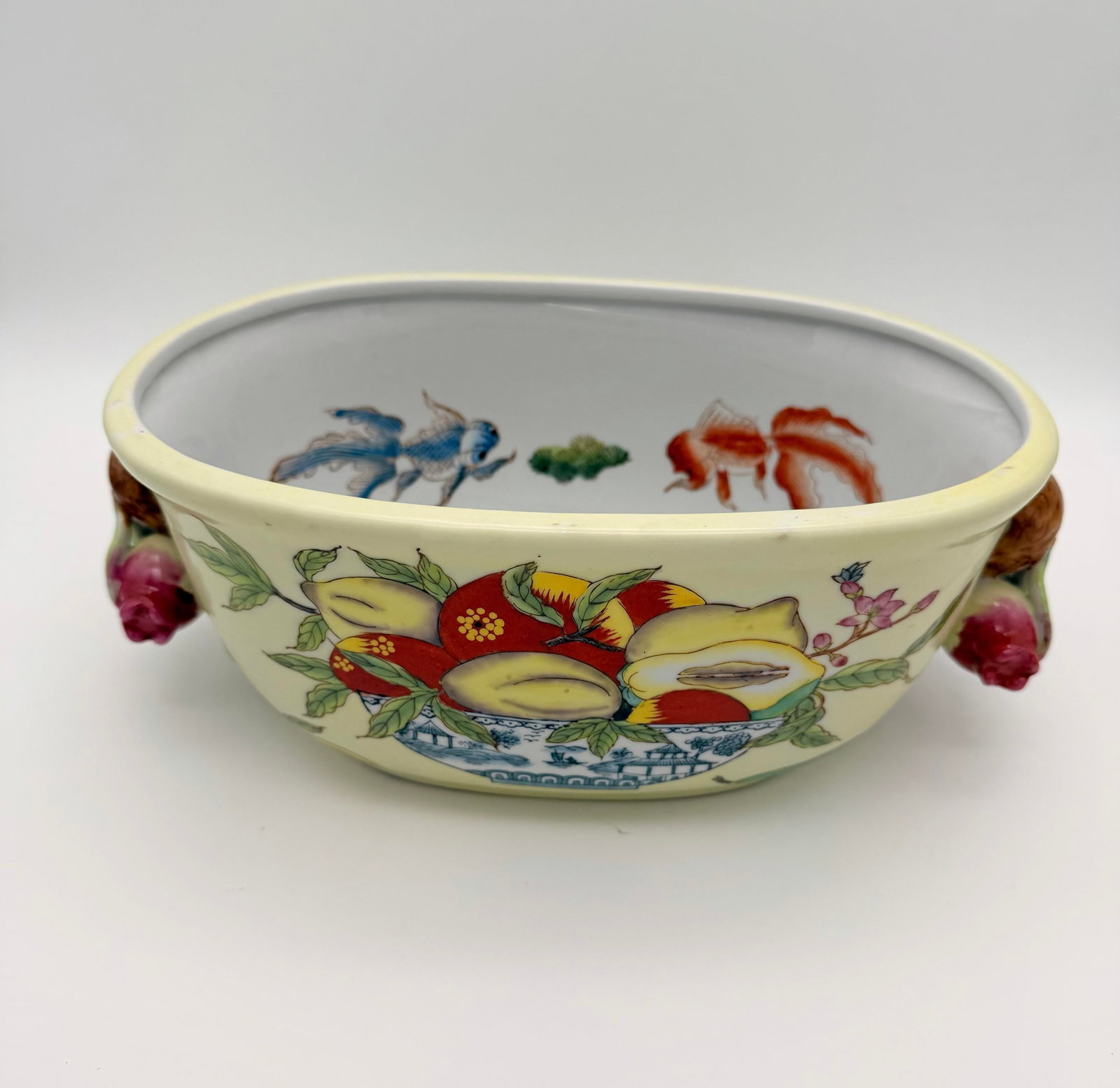 Vintage Chinese Chinoiserie Porcelain Foot Bath Planter With Pomegranate Handles - Hua Rong Tang Mar - 2