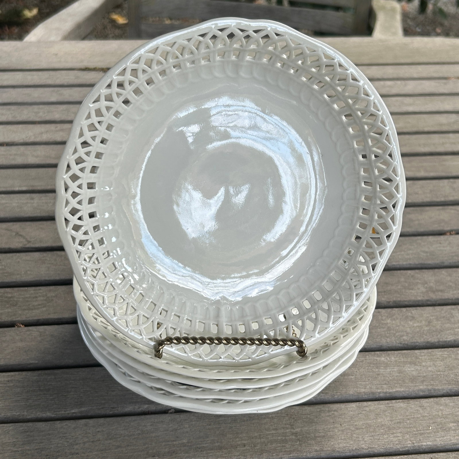 Antique KPM Reticulated Pierced Porcelain Basketweave Pastry Bowls - Set of 6 - 10