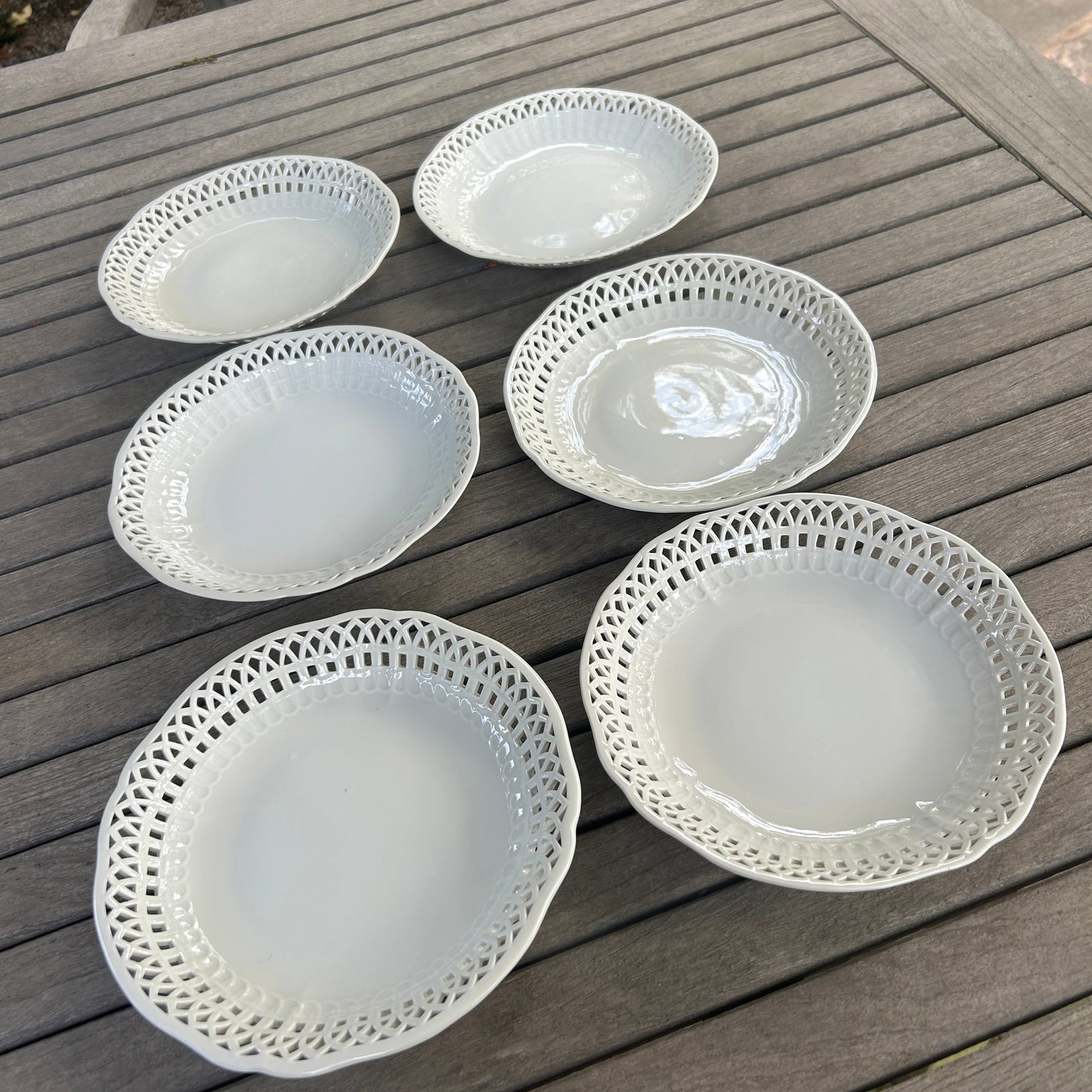Antique KPM Reticulated Pierced Porcelain Basketweave Pastry Bowls - Set of 6 - 11