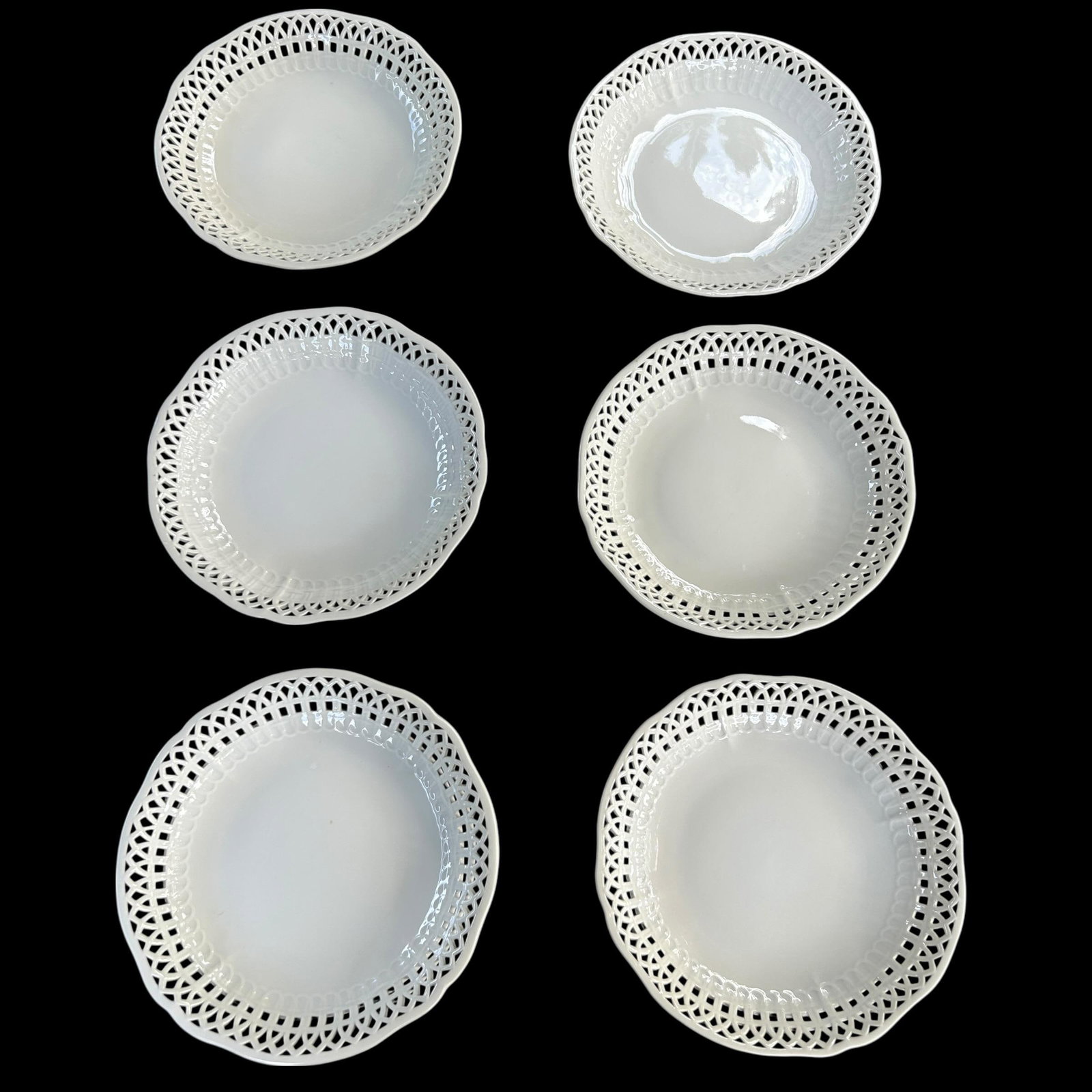 Antique KPM Reticulated Pierced Porcelain Basketweave Pastry Bowls - Set of 6 - 2