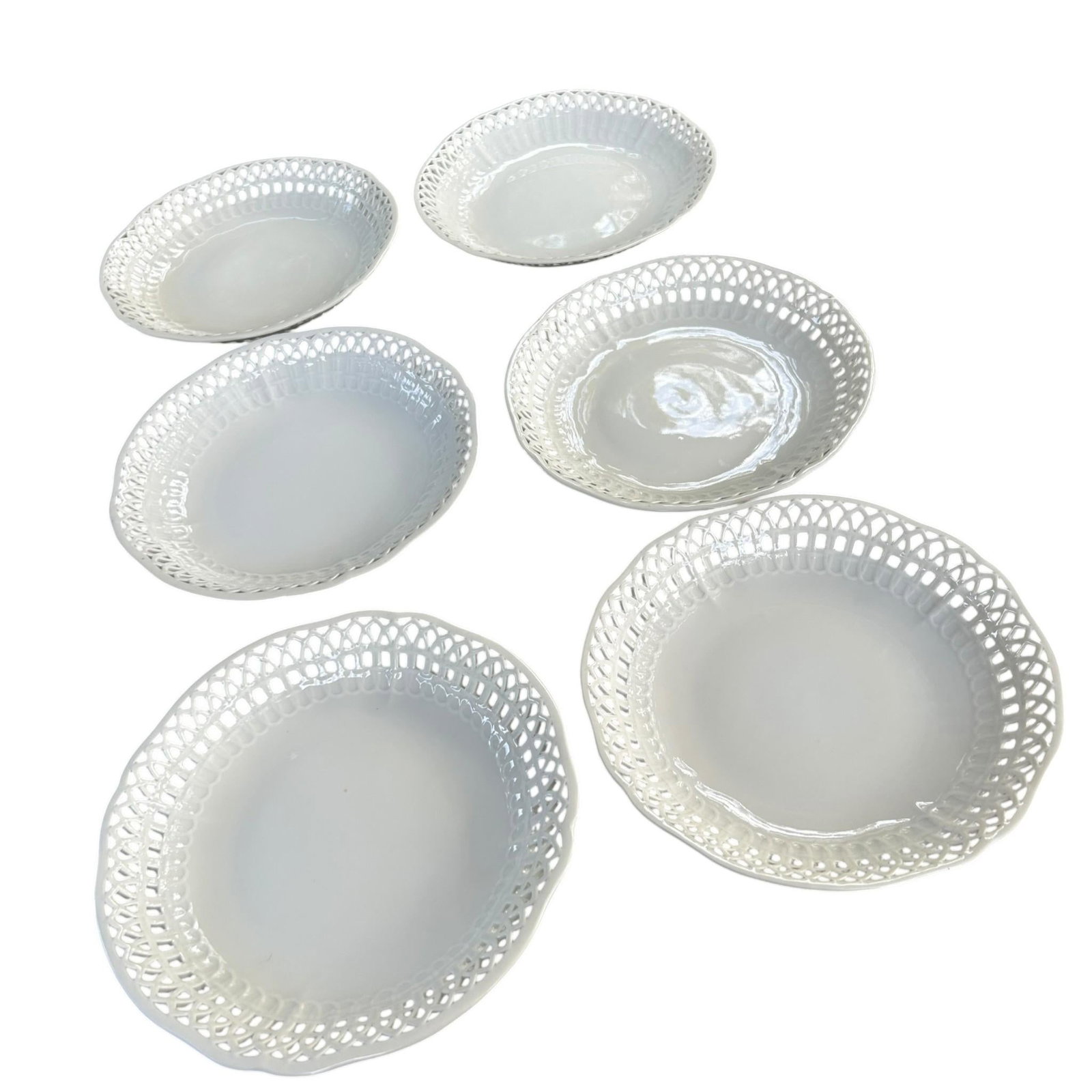 Antique KPM Reticulated Pierced Porcelain Basketweave Pastry Bowls - Set of 6 - 3